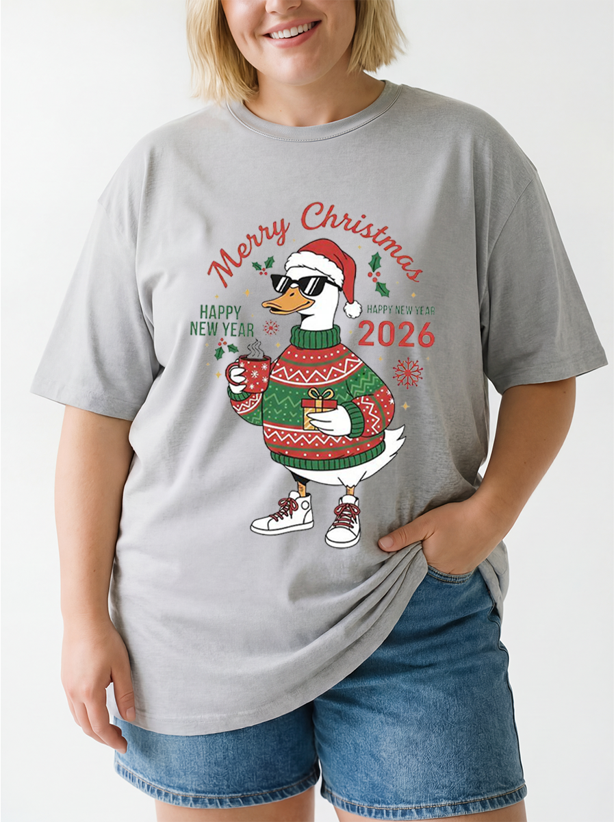 Vintage Cool Duck Merry Christmas 2026 Oversize Graphic Tee