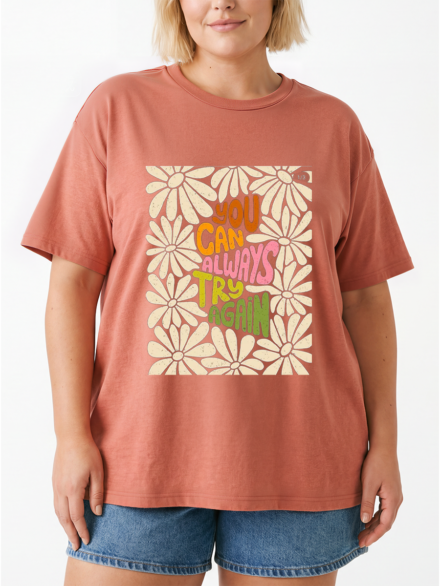 Vintage Boho Floral You Can Always Try Again Oversize Graphic Tee
