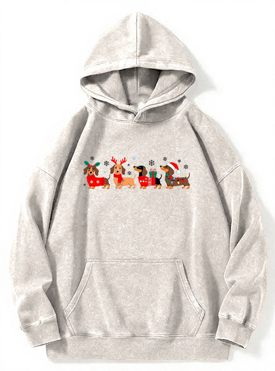 Vintage Merry Christmas Dachshund Washed Hoodie