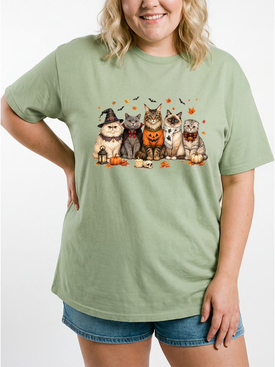 Vintage Halloween Spooky Cats Oversize Graphic Tee