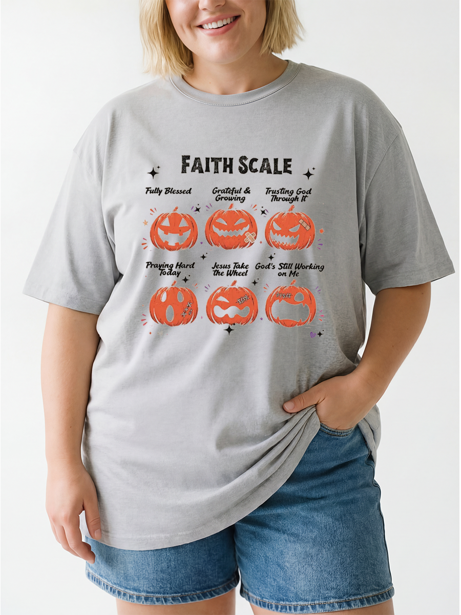 Vintage Funny Faith Scale Pumpkin Oversize Graphic Tee
