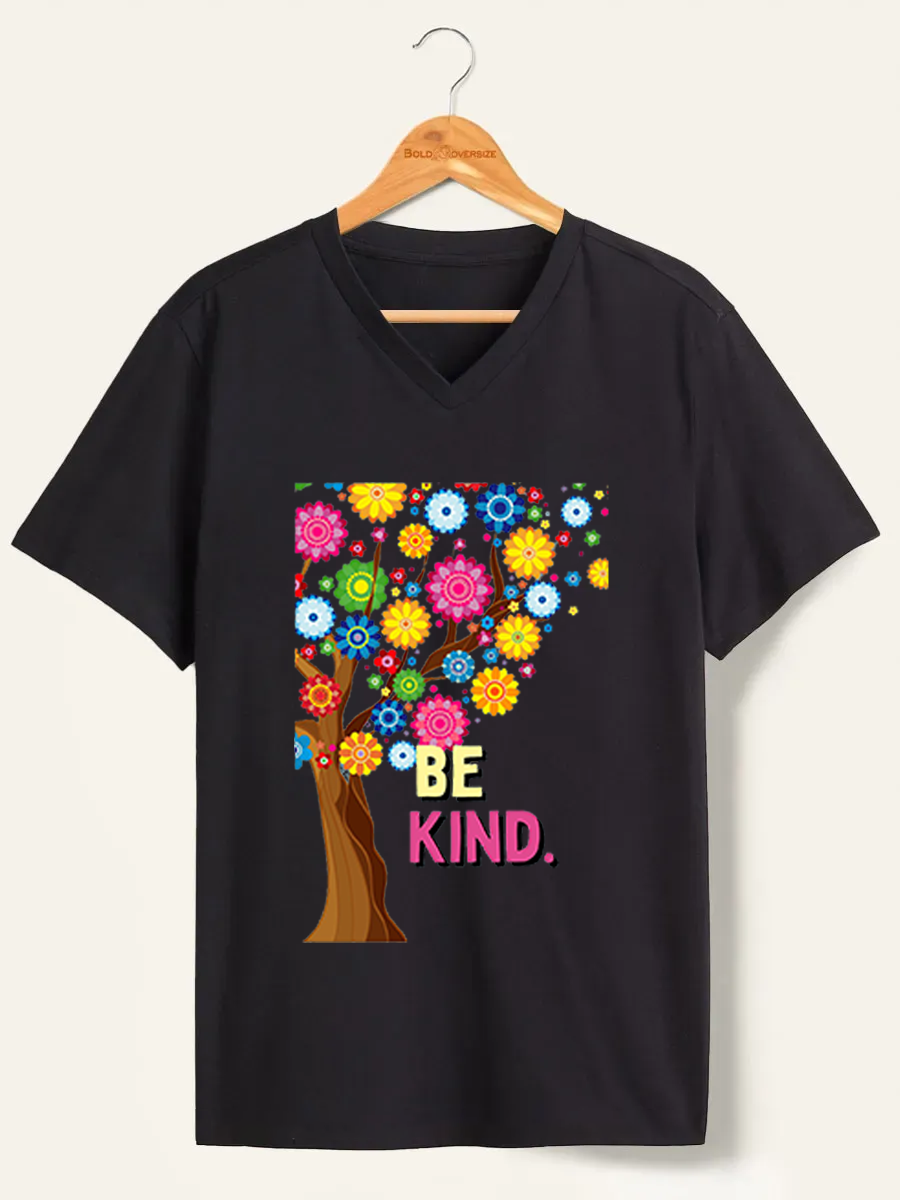 Vintage Floral Be Kind V-Neck Tee