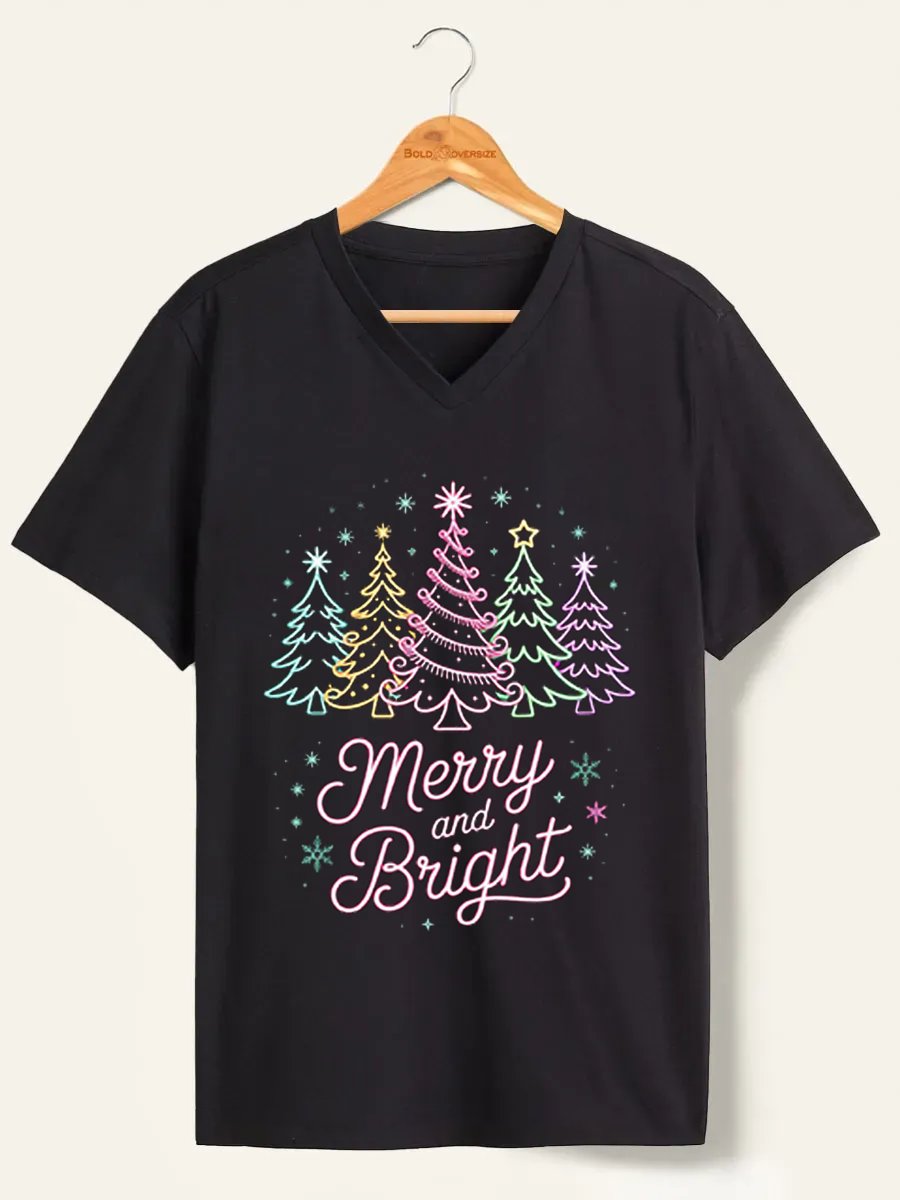Vintage Merry And Bright V-Neck Tee
