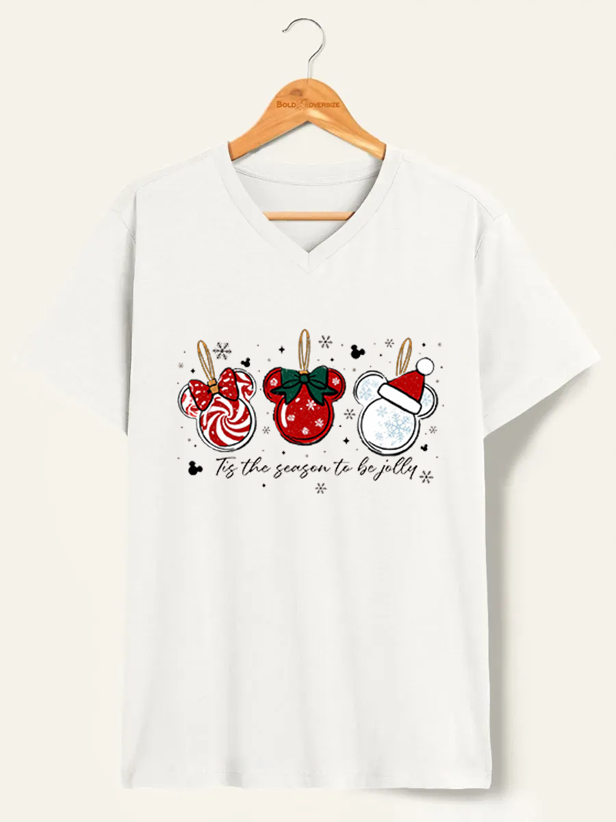 Vintage Tis The Season To Be Jolly V-Neck Tee