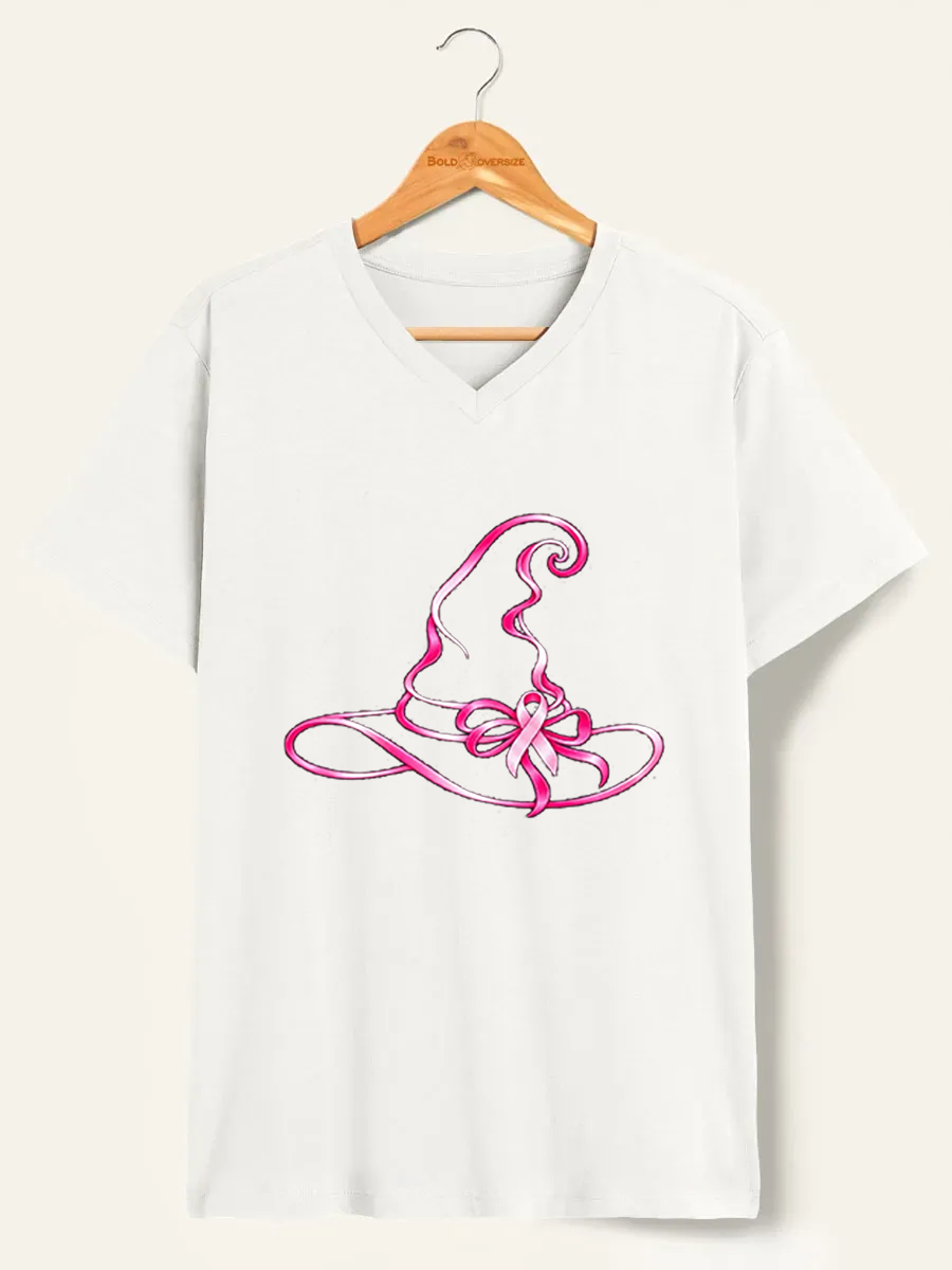 Vintage Breast Cancer Awareness Witch Hat V-Neck Tee