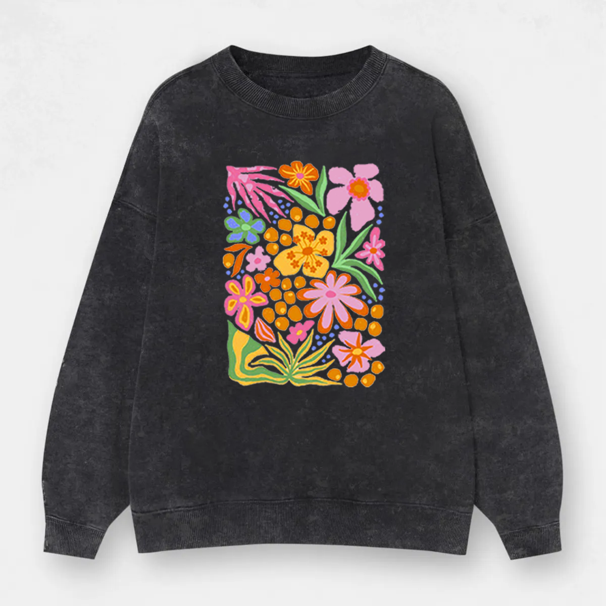 Vintage Bright Tropical Cutout Floral Wasted Washed Sweatshirt
