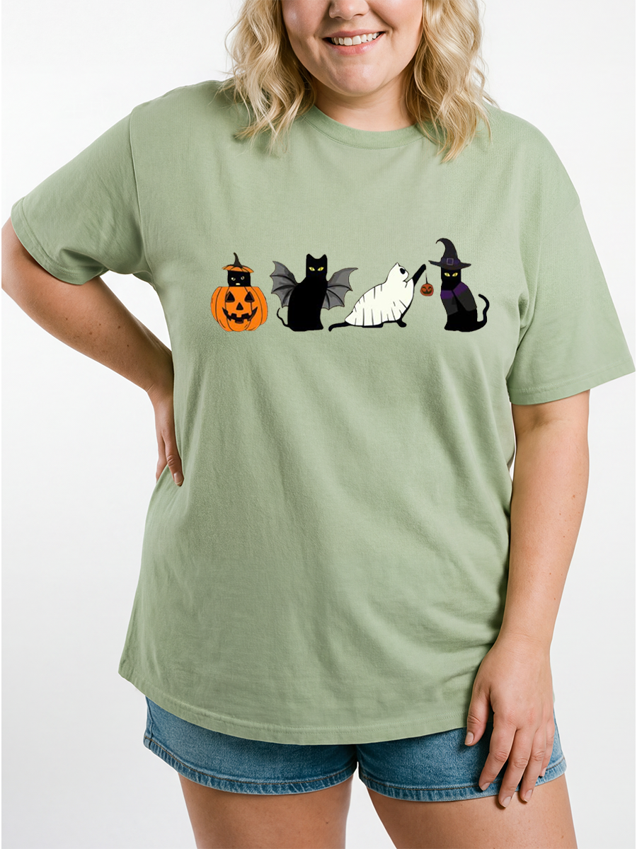 Vintage Ghosts With Black Cat Oversize Graphic Tee
