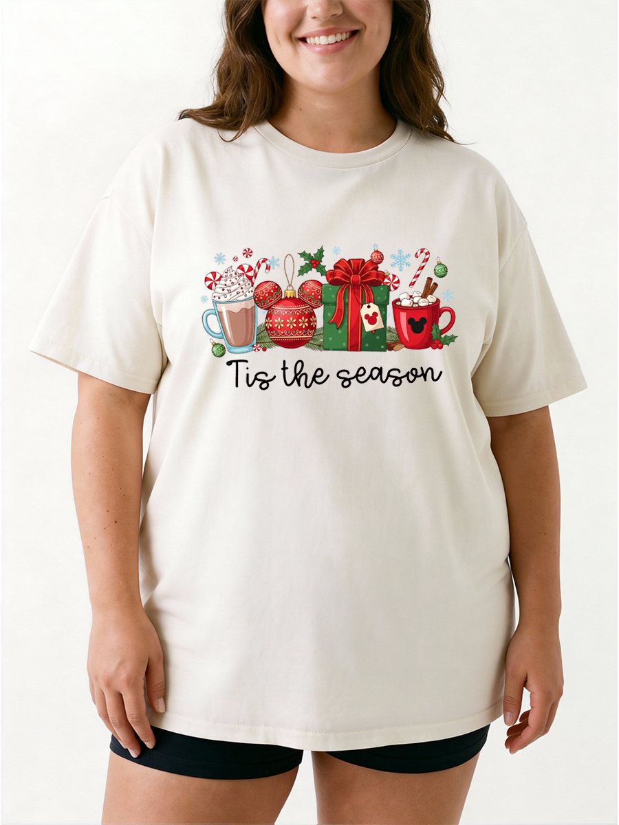 Vintage Christmas Tis The Season Oversize Graphic Tee