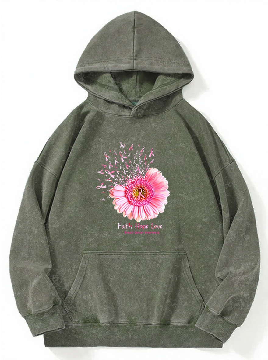 Vintage Faith Hope Love Breast Cancer Awareness Washed Hoodie