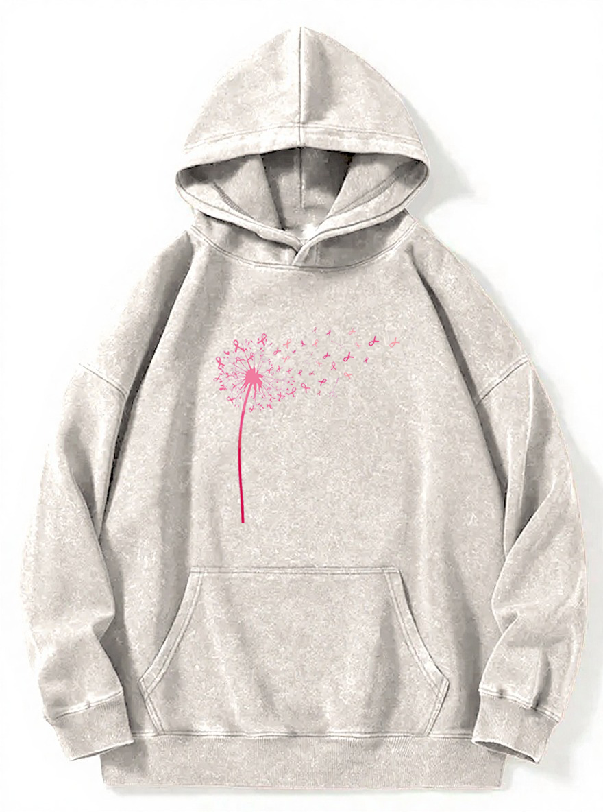 Vintage Pink Dandelion Breast Cancer Washed Hoodie