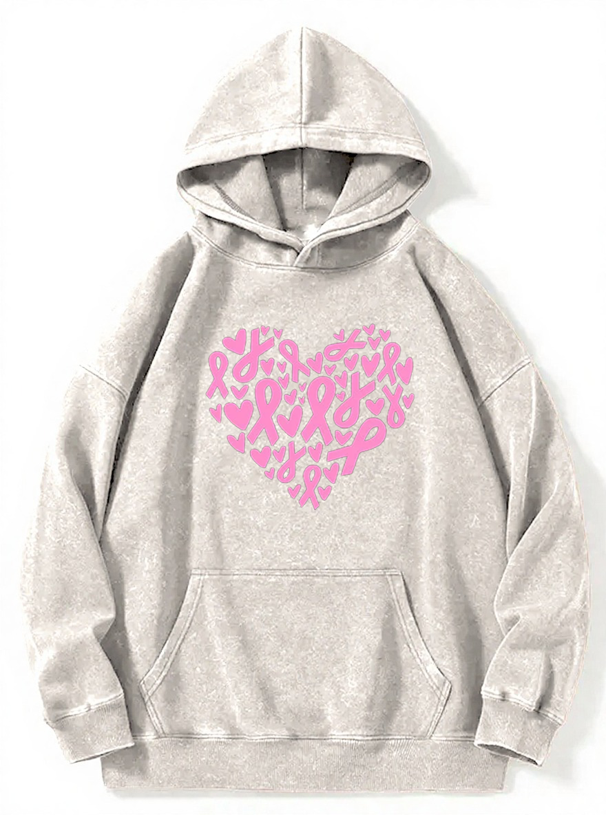 Vintage Pink Ribbon Heart Washed Hoodie