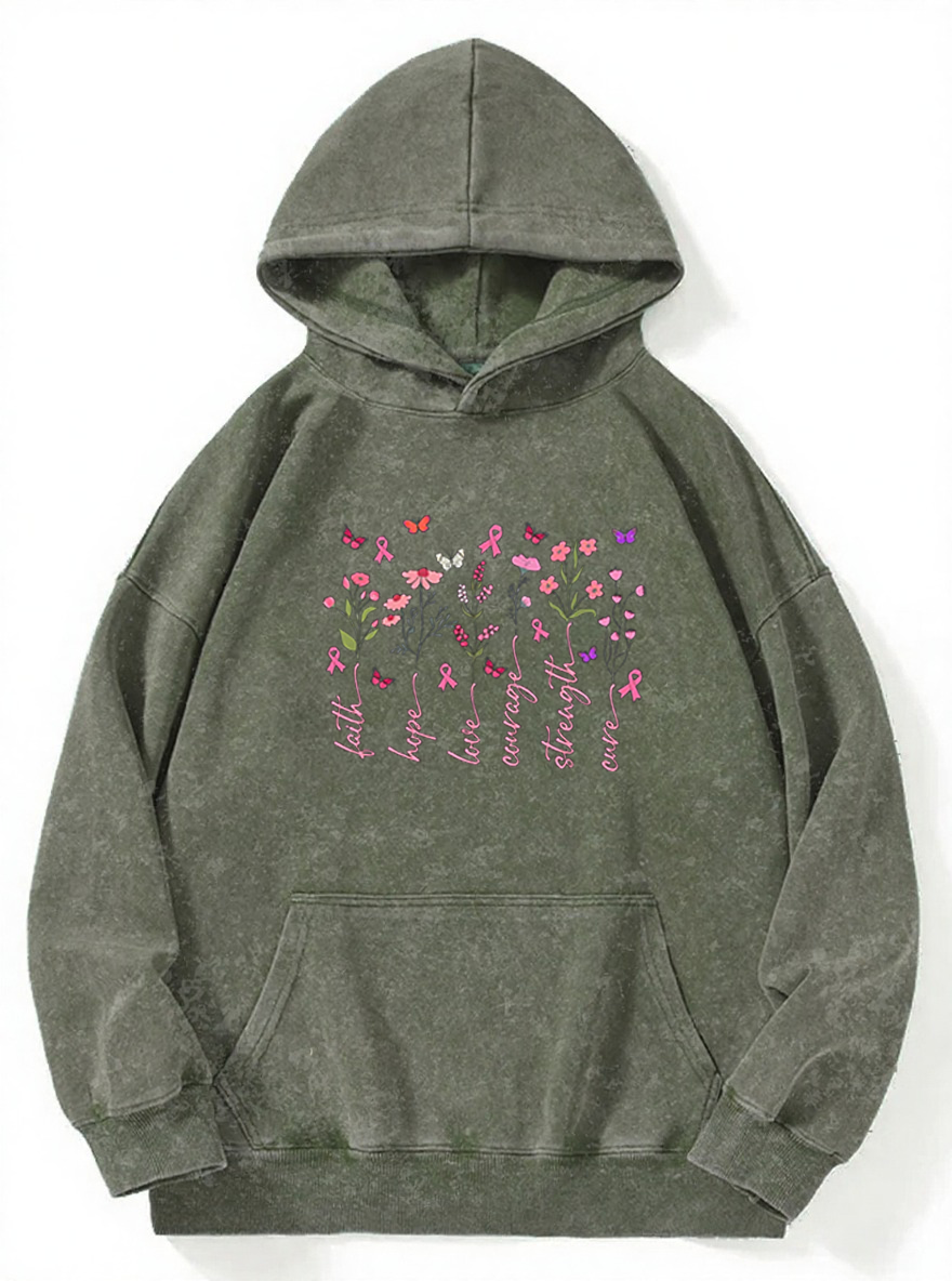 Vintage Faith Hope Love Courage Strength Cure Washed Hoodie