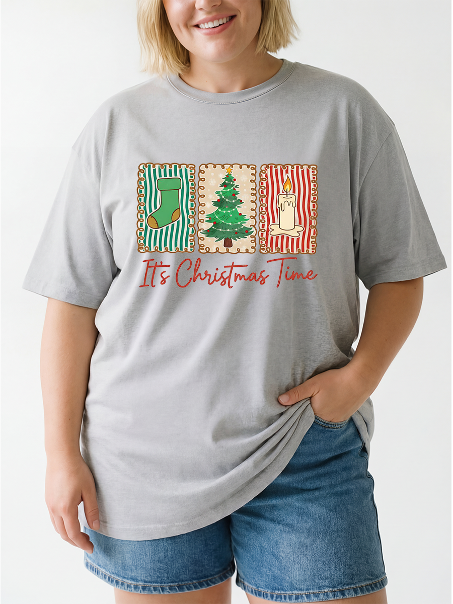 Vintage Cozy  Christmas Time Oversize Graphic Tee