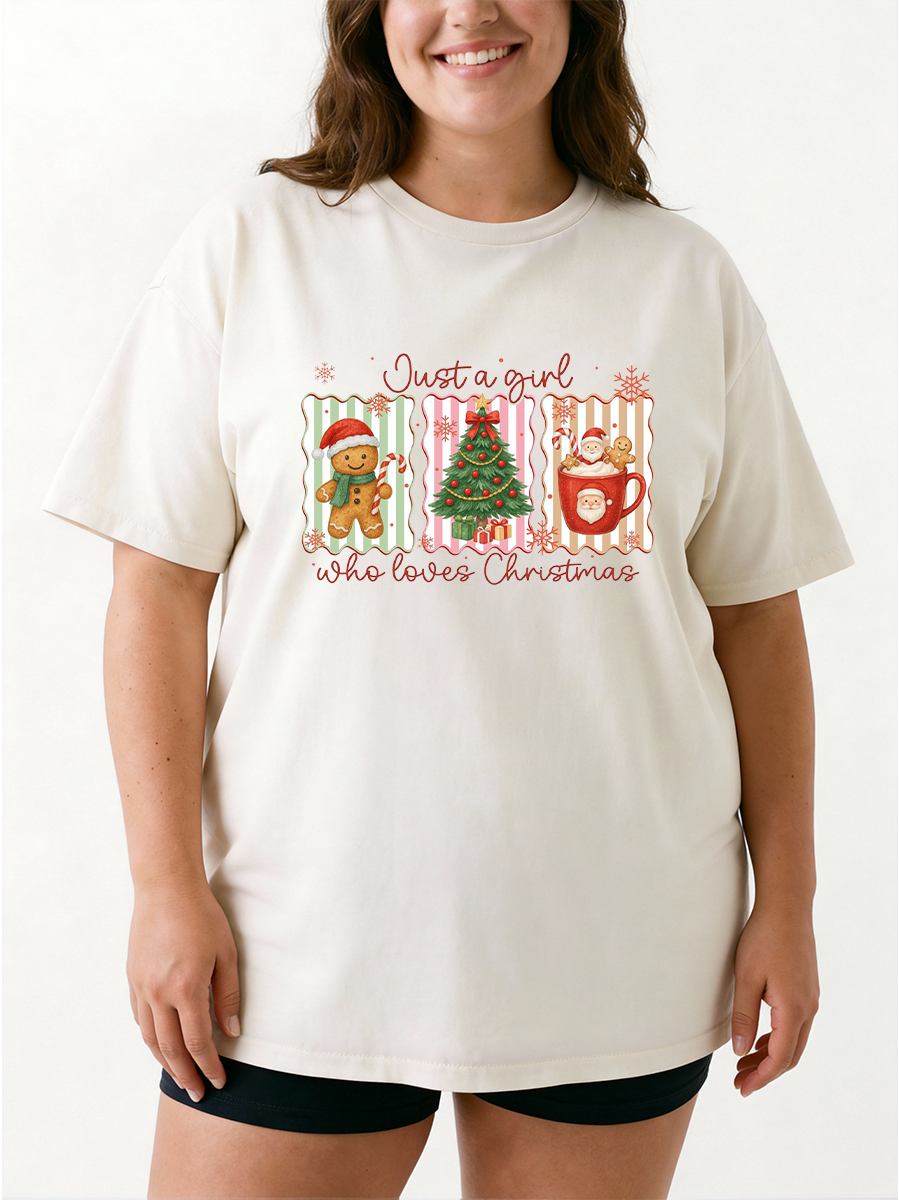 Vintage Just A Girl Who Loves Christmas Oversize Graphic Tee