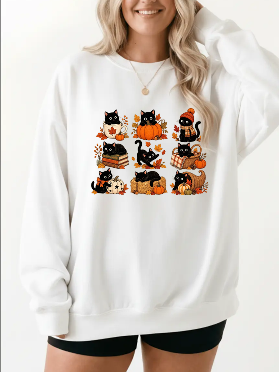 Vintage Fall Cat Graphic Sweatshirt