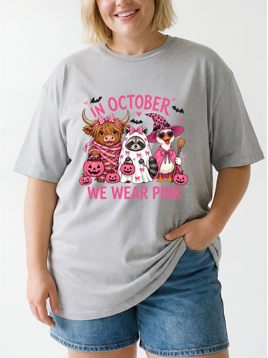 Vintage Pink Halloween Animals Oversize Graphic Tee