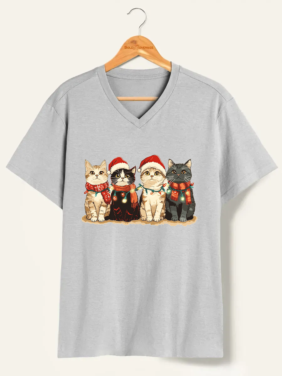 Vintage Red Bow Christmas Tree V-Neck Tee