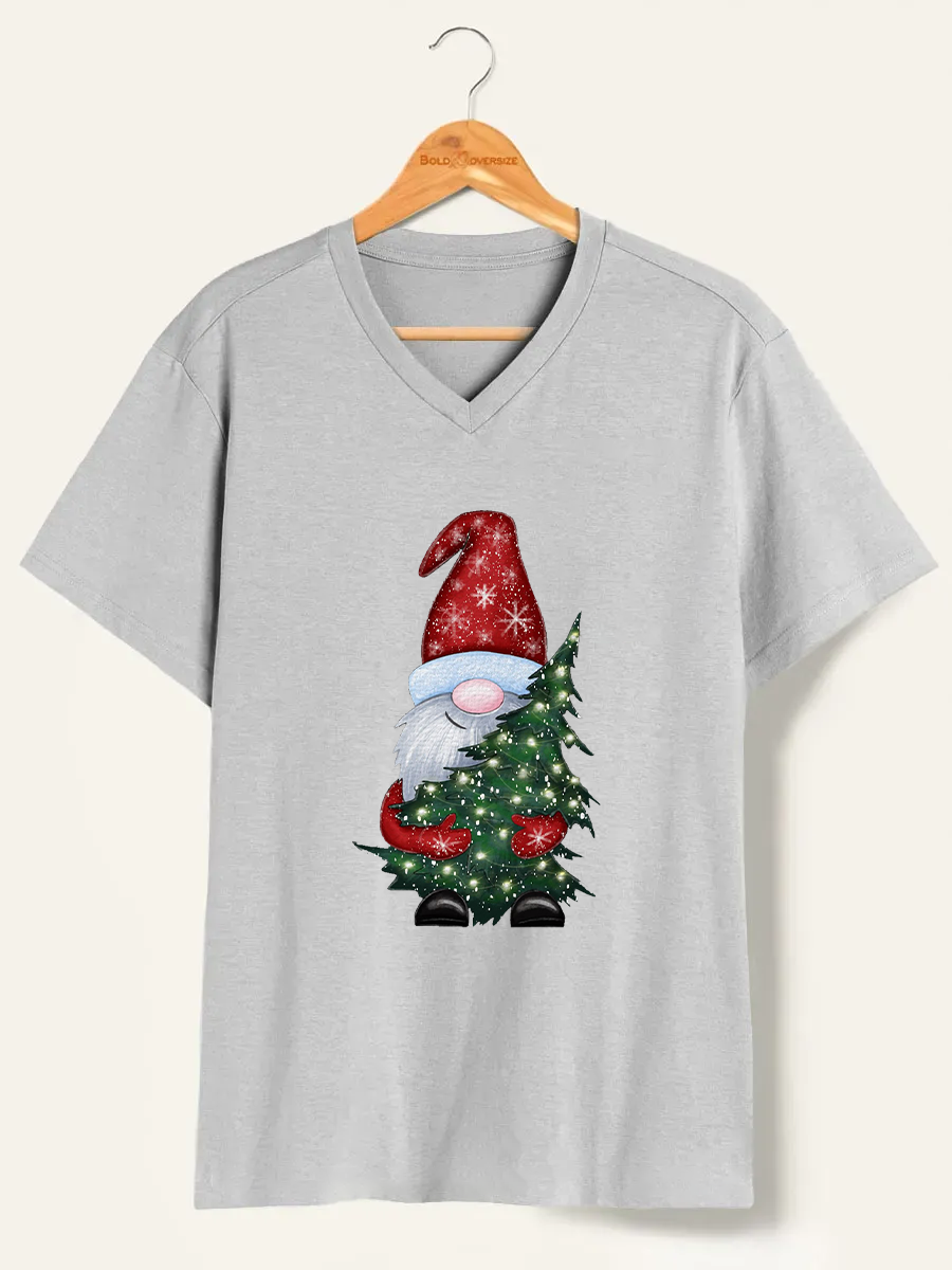 Vintage Chritmas Gnome With Tree V-Neck Tee