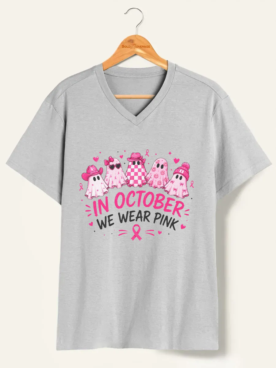 Vintage Boho Floral Breast Cancer Awareness V-Neck Tee 