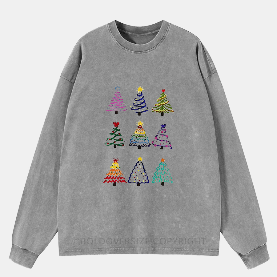 Vintage Christmas Tree Washed Long Sleeve Shirt