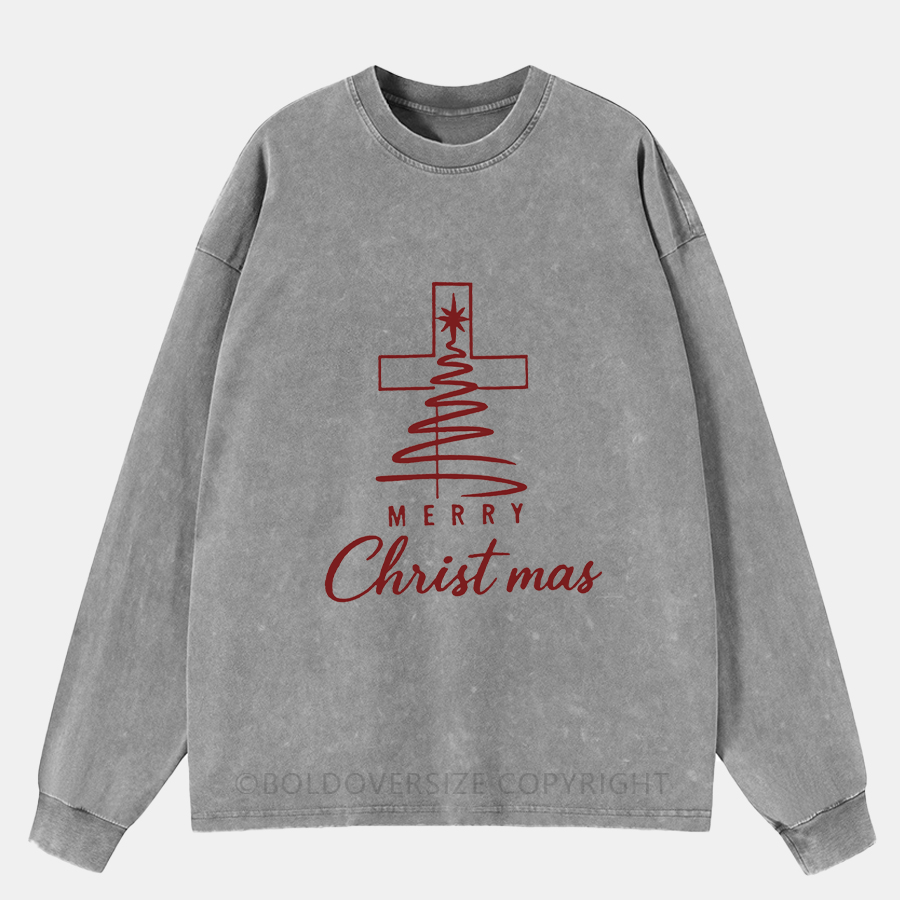 Vintage Merry Chritsmas Washed Long Sleeve Shirt