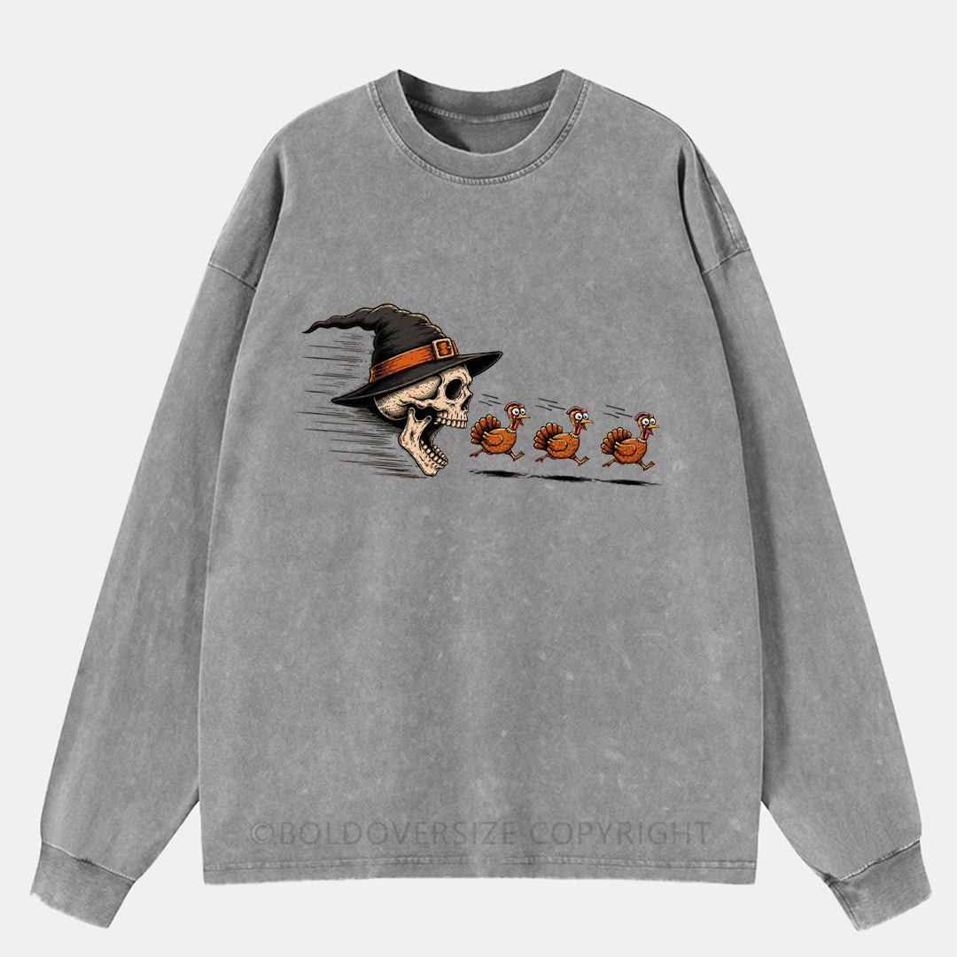 Vintage Thanksgiving Skeleton Washed Long Sleeve Shirt