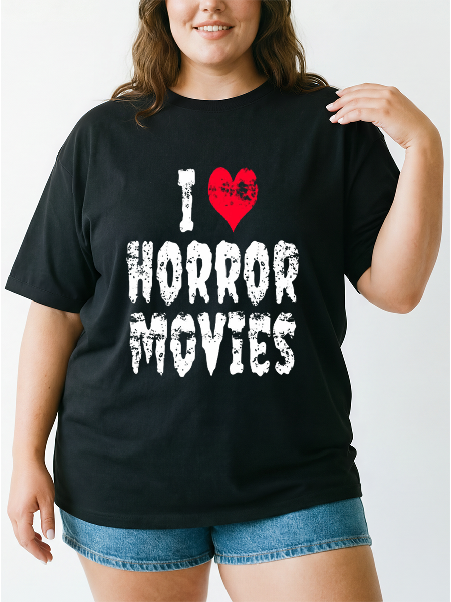 Vintage I Love Horror Movies Oversize Graphic Tee