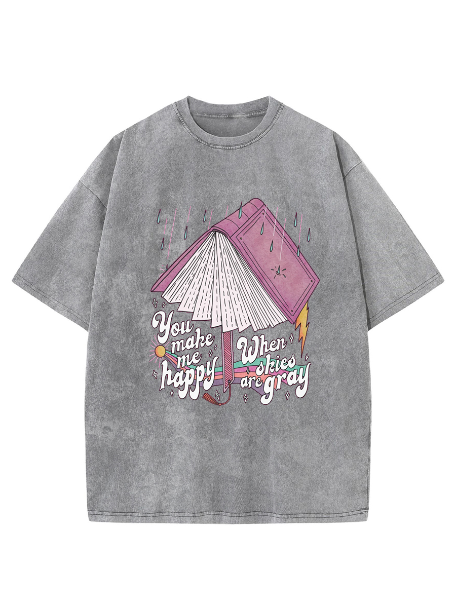 Vintage Book Umbrella Washed T-Shirt