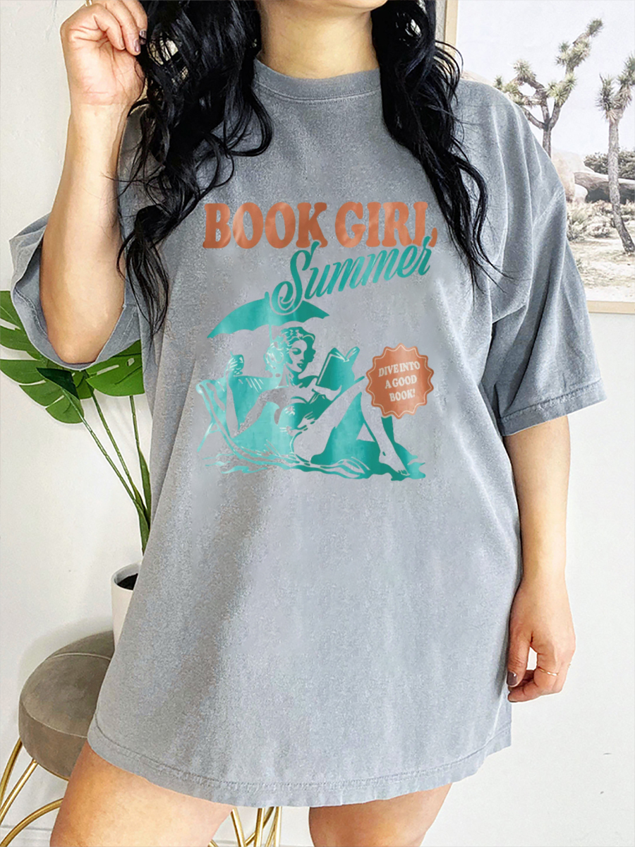 Vintage Book Girl Summer T-Shirt