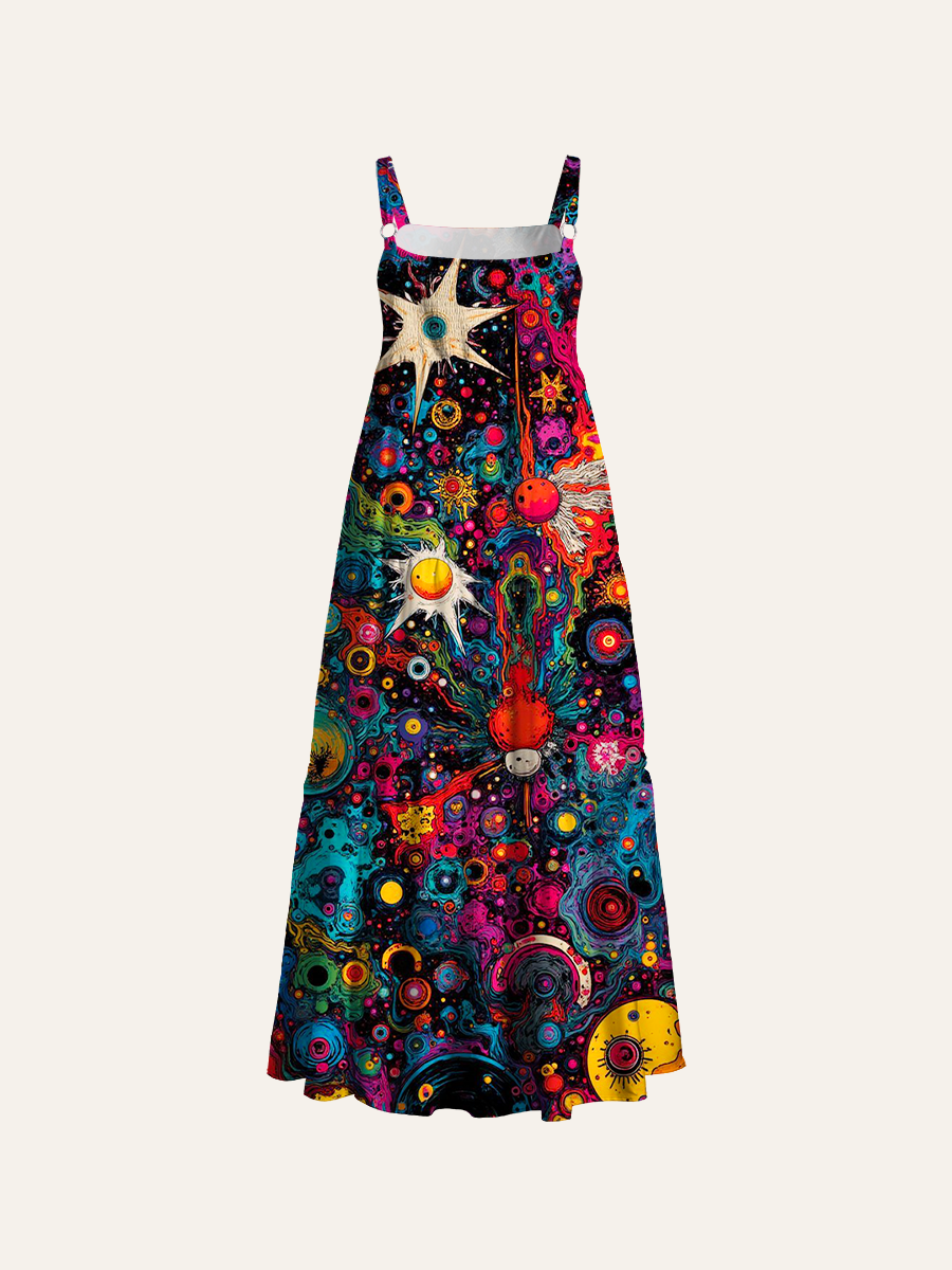 Colorful Nebula Chaos Adjustable Wide Straps Maxi Dress