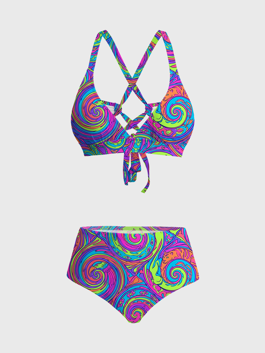 Vintage Psychedelic Boho Animal Strappy Two-Piece Swimsuit