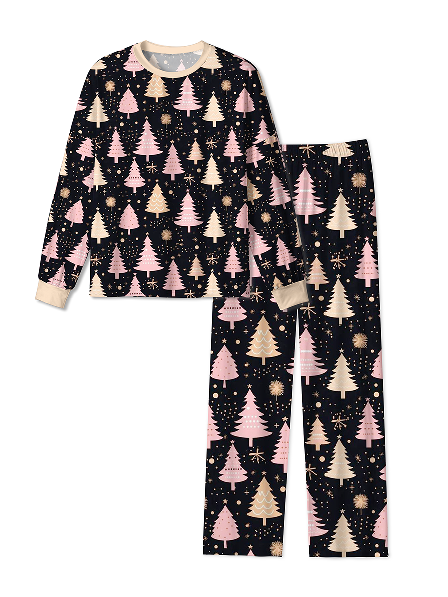 Vintage Dense Polka Dots And Diverse Christmas Trees Pajamas