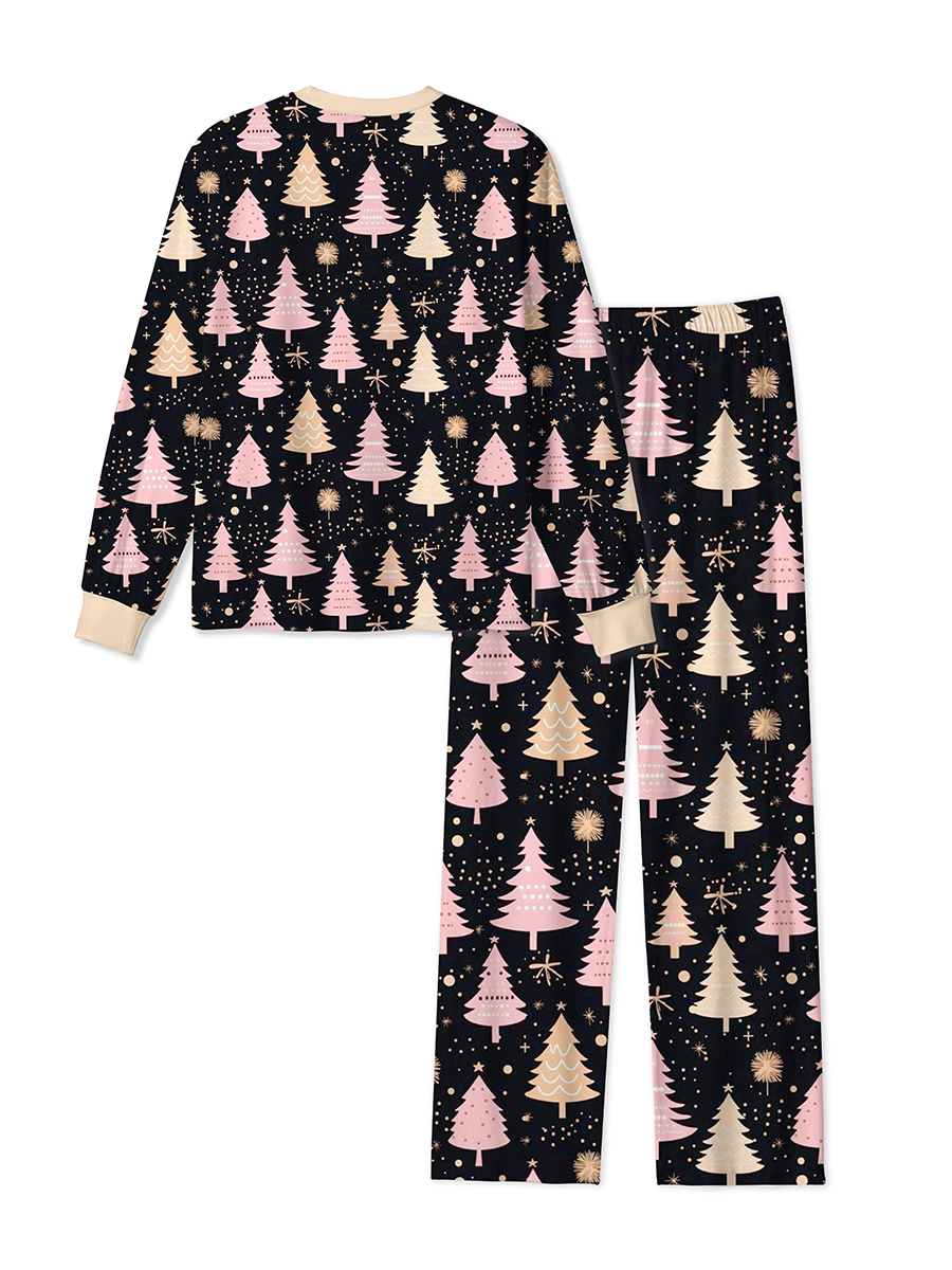 Vintage Dense Polka Dots And Diverse Christmas Trees Pajamas