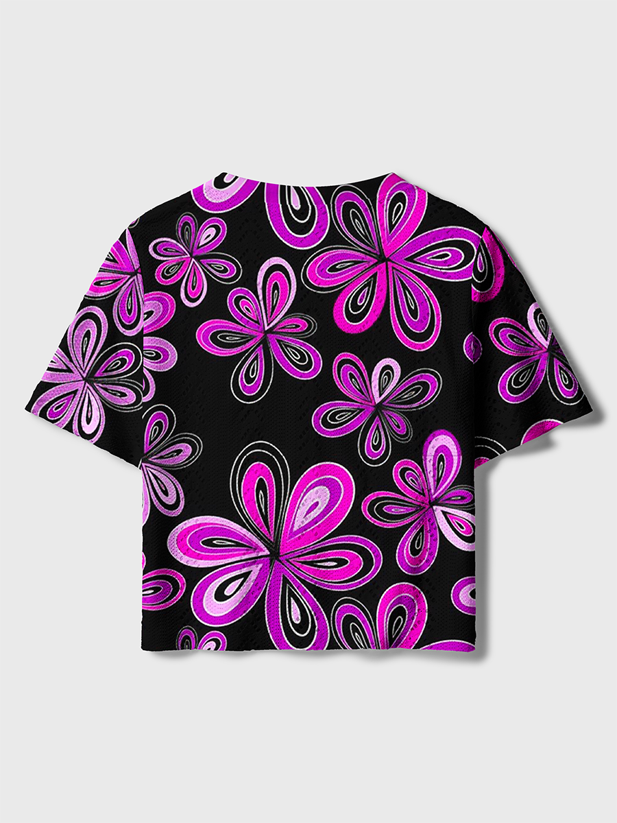 Pink Purple Gradient Flower Psychedelic Crochet Button Down Cardigan
