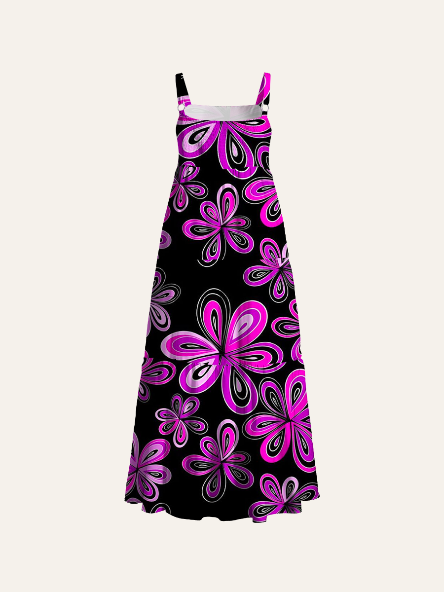 Pink Purple Gradient Flower Psychedelic Adjustable Wide Straps Maxi Dress