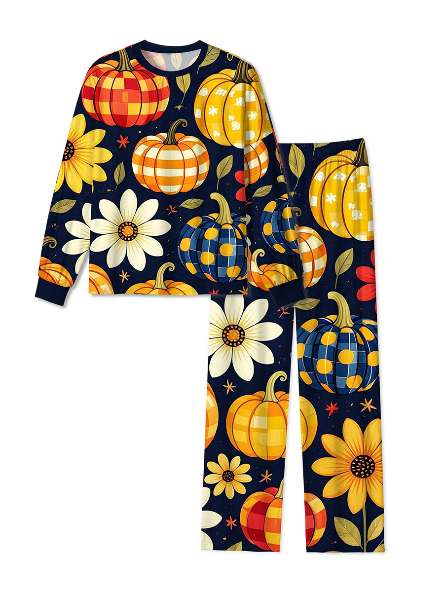 Vintage Textured Painted Pumpkins And Autumn Daisies Pajamas