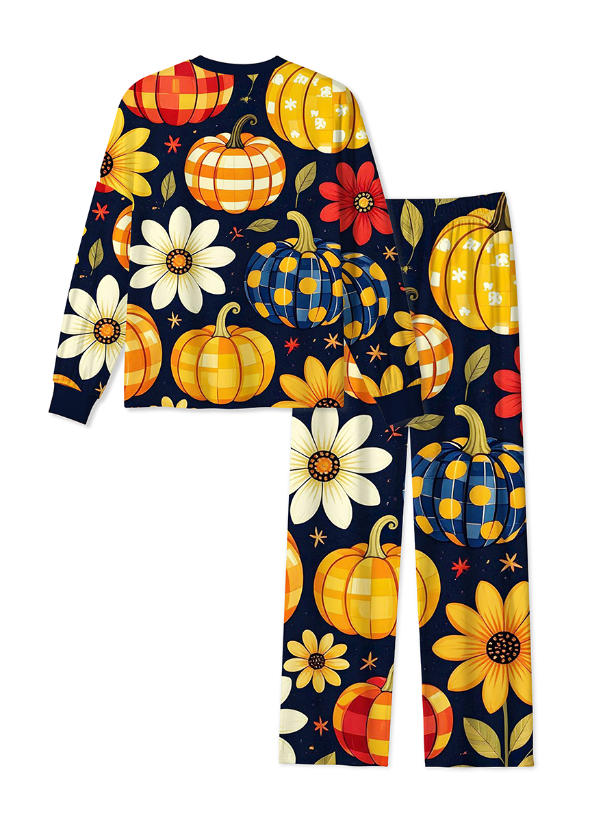 Vintage Textured Painted Pumpkins And Autumn Daisies Pajamas