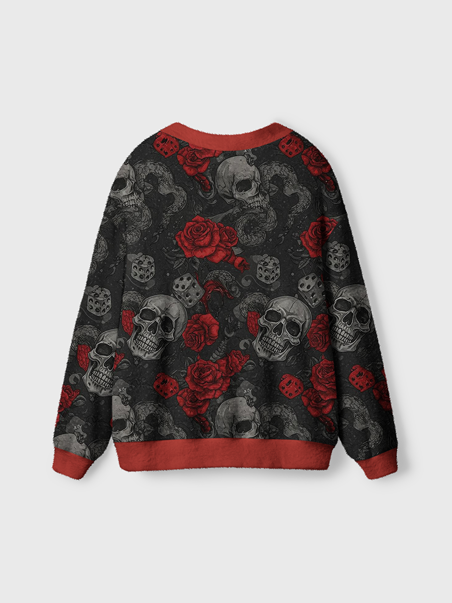 Vintage Dark Gothic Skull Red Rose Snake Dice Cardigan Sweaters
