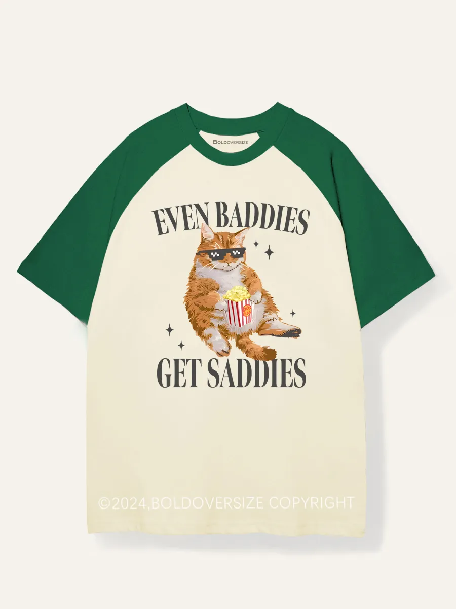 Vintage Cat Even Baddies Get Saddies Raglan Short Sleeve T-Shirt