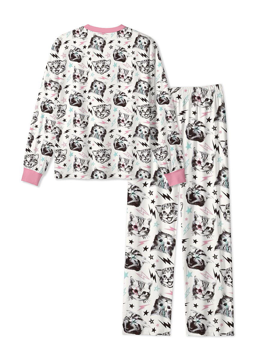 Vintage Rock Lightning And Multi-Expression Vintage Cats Pajamas