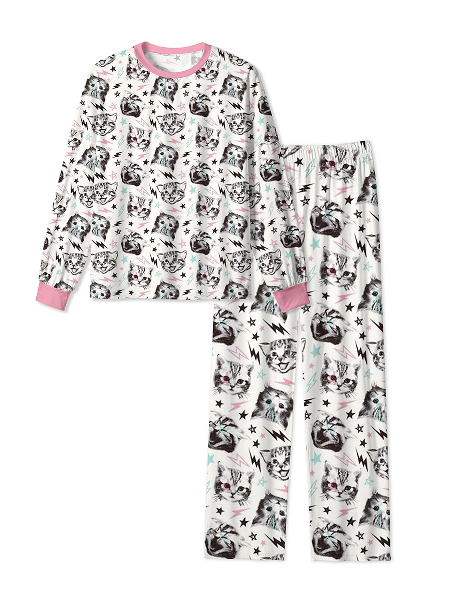 Vintage Rock Lightning And Multi-Expression Vintage Cats Pajamas