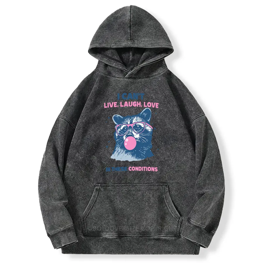 Vintage Cant Live Laugh Love Raccoon Washed Hoodie