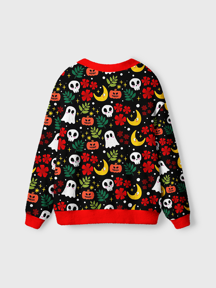 Vintage Dark Retro Red Floral Ghost Pumpkin Cardigan Sweaters