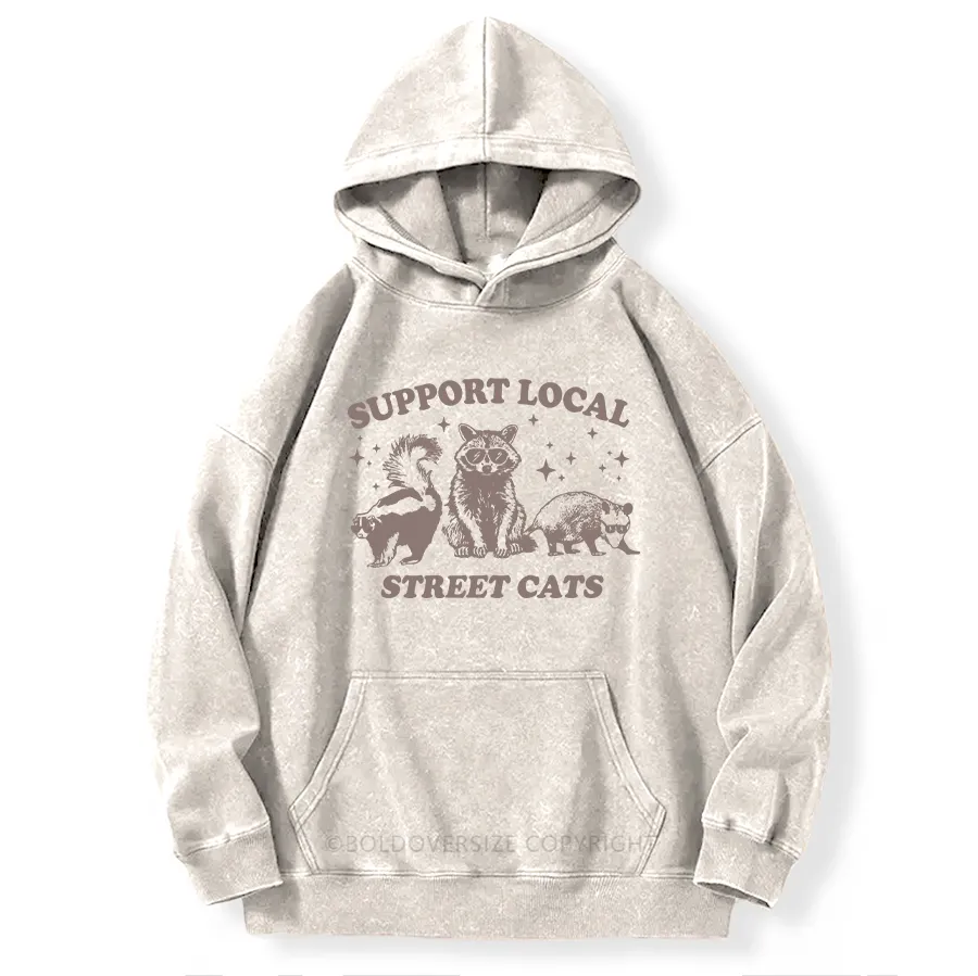 Vintage Support Local Street Cats Raccoon Washed Hoodie