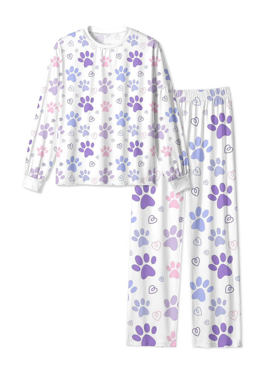 Vintage Paw Prints And Line Hearts Pajamas