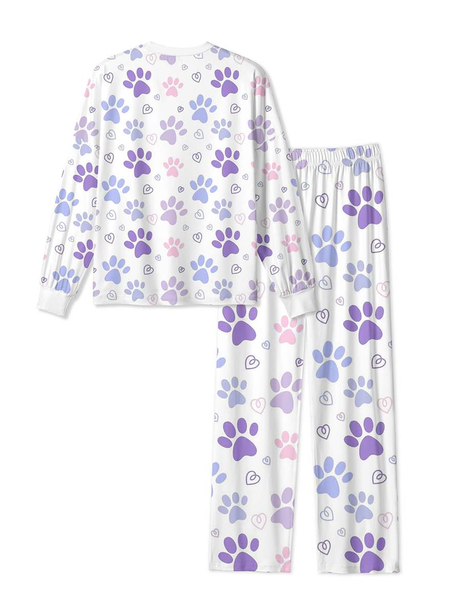 Vintage Paw Prints And Line Hearts Pajamas