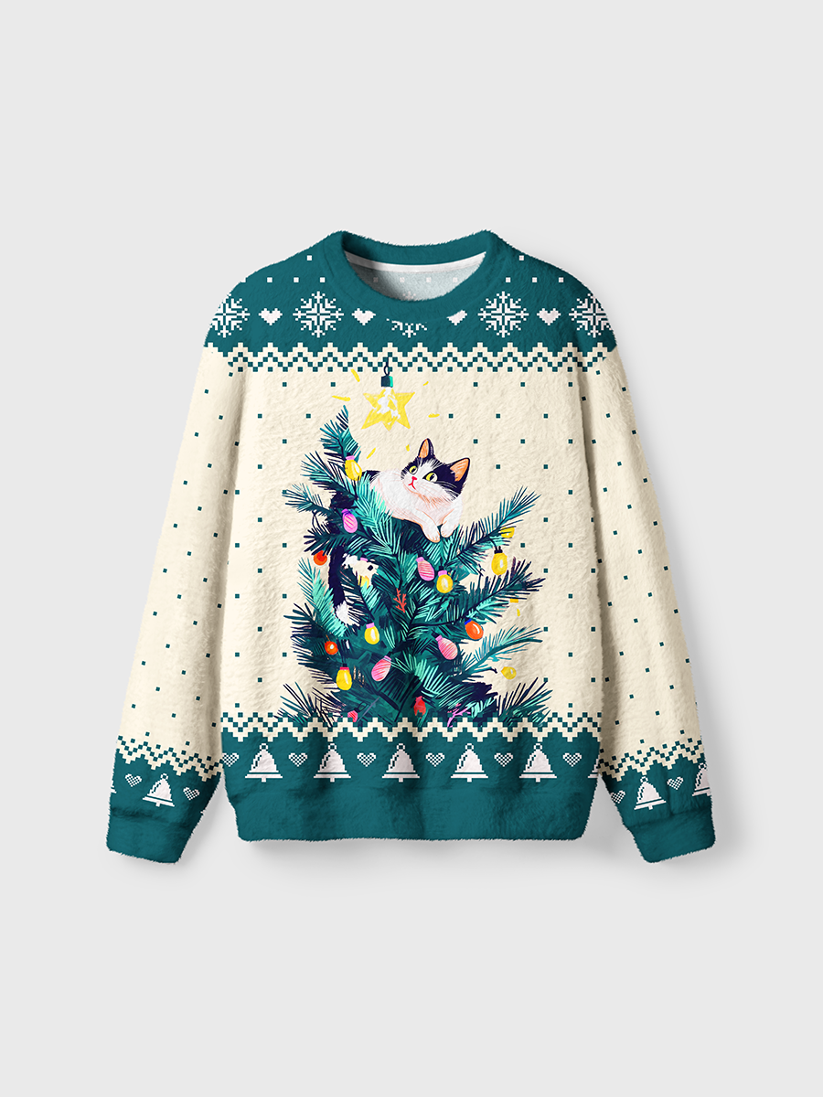 Vintage Cat On Christmas Tree Ugly Sweater