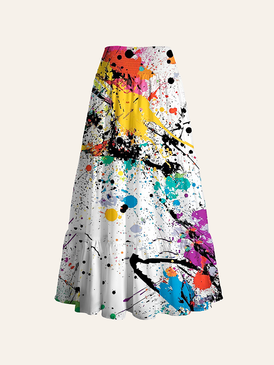 Vibrant Paint Splatter Convertible Maxi Skirts