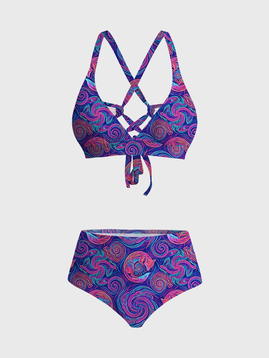 Vintag Fox Swirls With Mystical Spiral Art Strappy Two-Piece Swimsuit