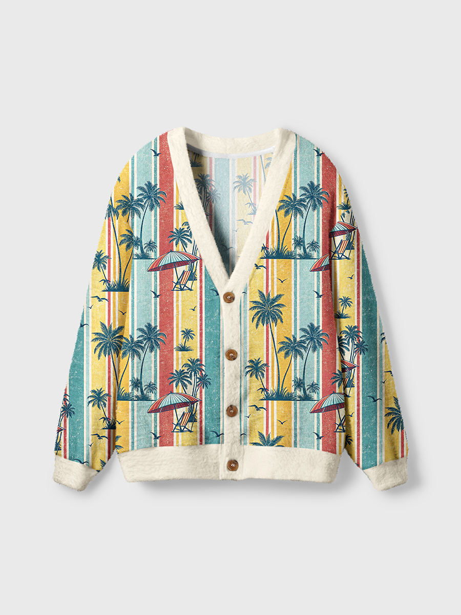 Vintage Tropical Palm Stripes Cute Cardigan Sweaters